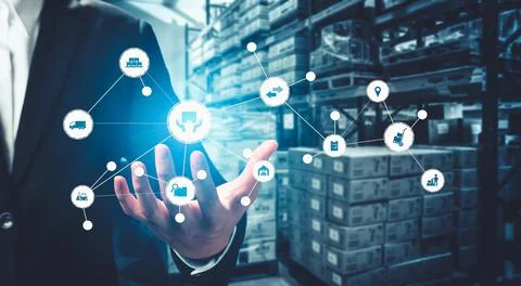 Smart warehouse management system with innovative internet of things technology Stock Photos