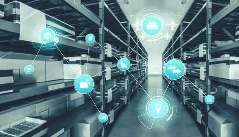 Smart warehouse management system with innovative internet of things technology Stock Photos