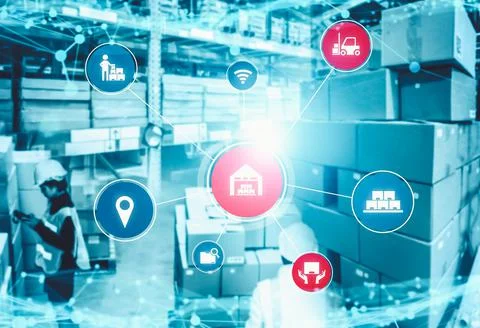 Smart warehouse management system with innovative internet of things technology Stock Photos