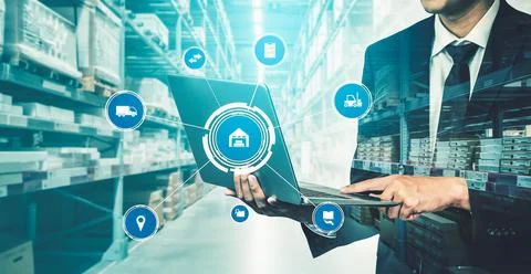 Smart warehouse management system with innovative internet of things technology Stock Photos