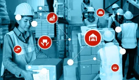 Smart warehouse management system with innovative internet of things technology Stock Photos