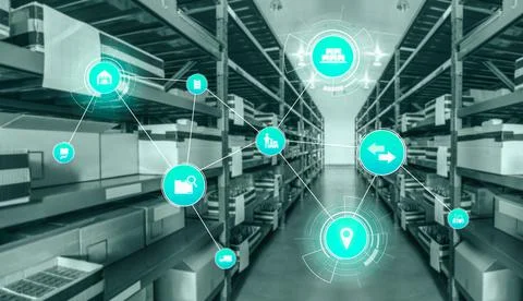 Smart warehouse management system with innovative internet of things technology Stock Photos