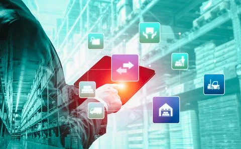 Smart warehouse management system with innovative internet of things technology Stock Photos