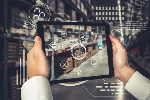 Smart warehouse management system using augmented reality technology Foto stock