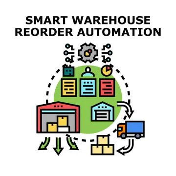 Smart warehouse reorder automation process optimization Stock Illustration