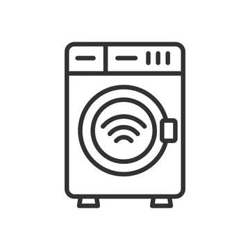 Smart washer, icon in line design. Smart washer, washing machine, IoT, energy Stock Illustration