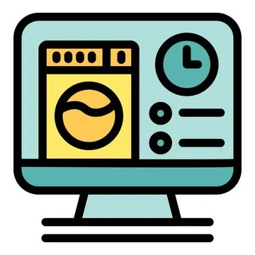 Smart washing machine control via computer application displaying time and .. Ilustración de archivo