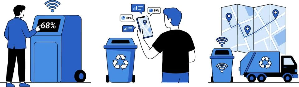 Smart Waste Management System with IoT Technology for Efficient Recycling a.. Stock Illustration