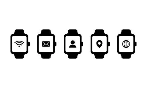 Smart watch and technology functions icon. With wifi, message, contacts, loca Stock Illustration