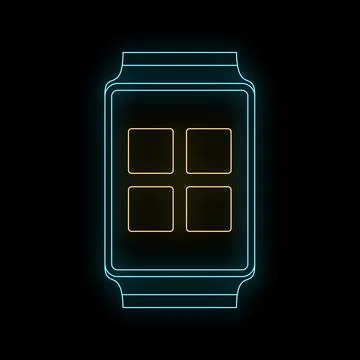 Smart watch apps glowing neon digital technology concept Illustrazione stock