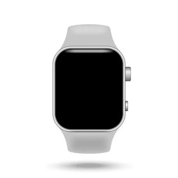 Smart watch with blank black rectangle touchscreen display and gray strap r.. Stock Illustration