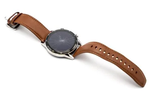 Smart watch with broken display screen isolated on white background Stock Photos