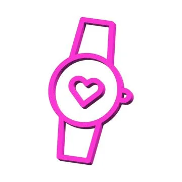 Smart watch clock 3D symbol valentine isolated on white background Photo il.. Stock Illustration