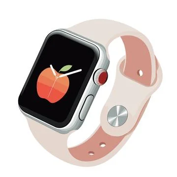 Smart watch design, vector illustration  Smartwatch with apple on the screen. Stock Illustration