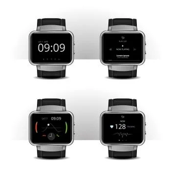 Smart Watch with Digital Display Set Vector Illustration Stock Illustration