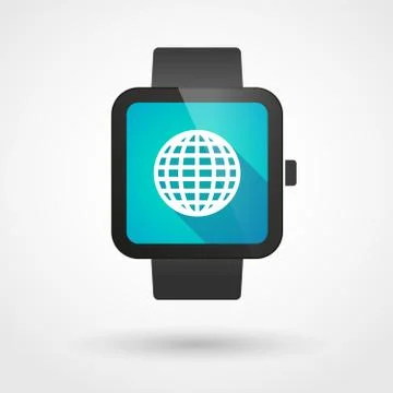 Smart watch displaying a world globe Stock Illustration