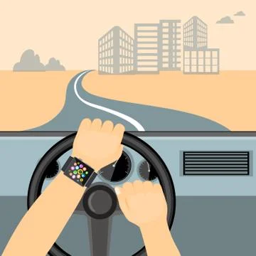 Smart watch on the driver hands Stock Illustration
