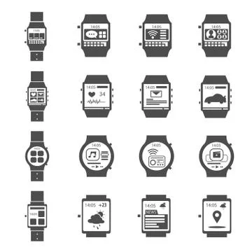 Smart Watch Icon Black Set Stock Illustration