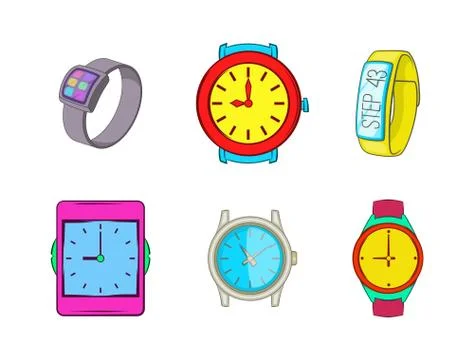 Smart watch icon set, cartoon style Stock Illustration