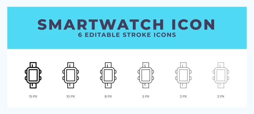 Smart watch icon set with different stroke. Design elements for logo. Vecto.. Stock Illustration