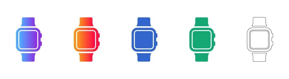 Smart Watch Icon Set in Gradient and Line Art Styles Stock Illustration