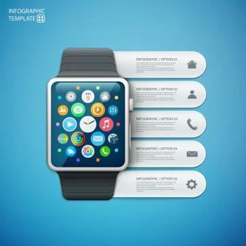 Smart watch with infographics elements Illustrazione stock
