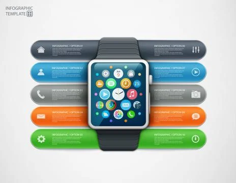 Smart watch with infographics elements Stock Illustration