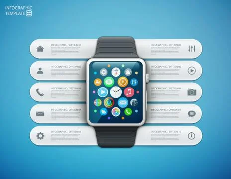 Smart watch with infographics elements Illustrazione stock