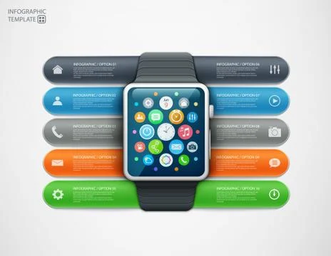 Smart watch with infographics elements Illustrazione stock