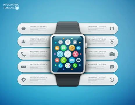 Smart watch with infographics elements Stock Illustration