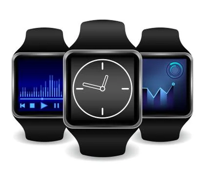 Smart watch with Interface in several color options . Vector Illustration. .. Stock Illustration