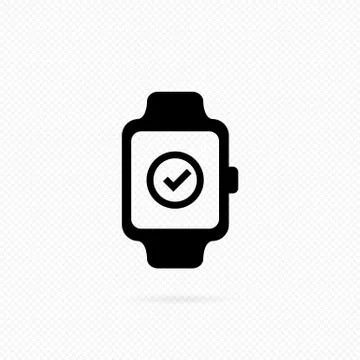 Smart watch line icon. Smart watch with check mark button icon . Media player Stock Illustration