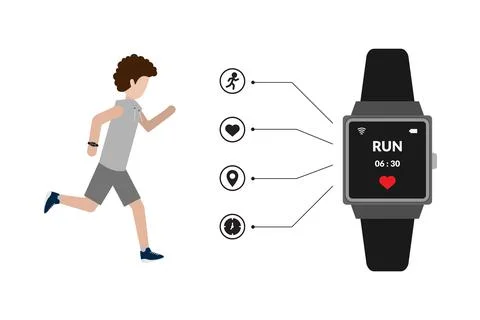 Smart watch with man running Stock Illustration