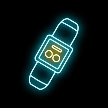 Smart watch neon glowing digital gadget icon Stock Illustration