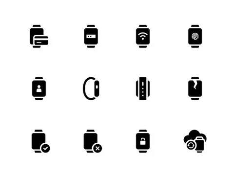 Smart watch with payment function icons on white background Stock Illustration