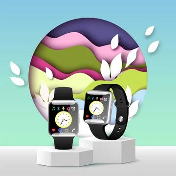 Smart watch presentation vector 3d advert design Illustrazione stock