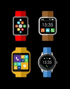 Smart watch set in 2d style with social interface Stock Illustration