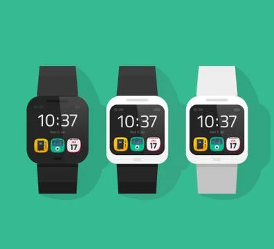 Smart watch set vector illustration, smartwatch, digital electronic wristwatches Stock Illustration