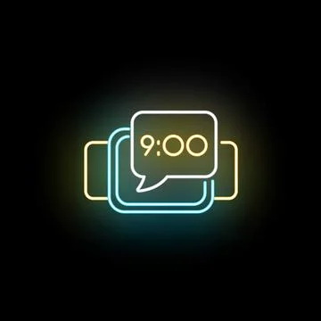 Smart watch showing time notification neon icon Stock Illustration