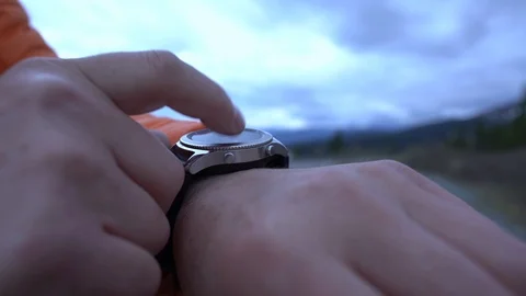 Smart watch. Smart watch on a man's hand outdoor. Stock Footage 113047425