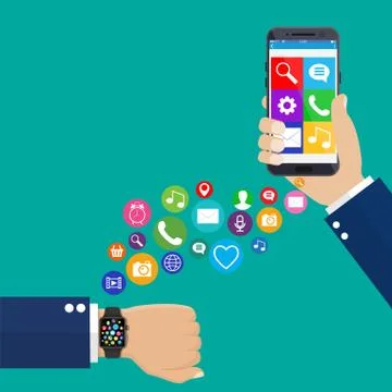 Smart watch smartphone synchro concept Illustrazione stock