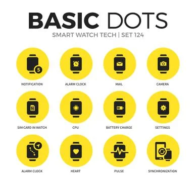 Smart watch tech flat icons vector set Stock Illustration