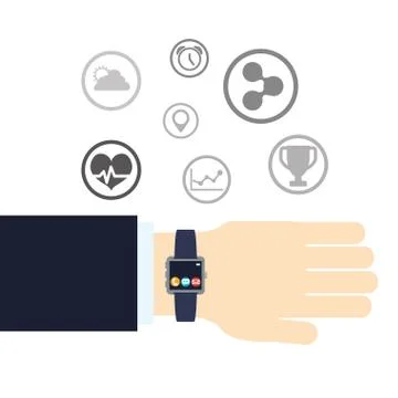 Smart watch technology with applications menu Stock Illustration