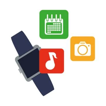 Smart watch technology with applications menu Stock Illustration