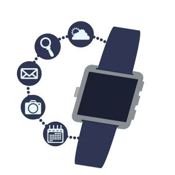 Smart watch technology with applications menu Stock Illustration
