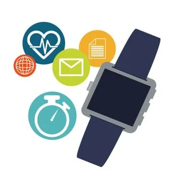 Smart watch technology with applications menu Stock Illustration