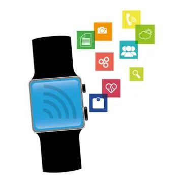 Smart watch technology with applications menu Stock Illustration