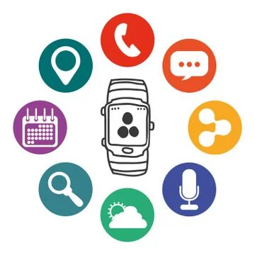 Smart watch technology with applications menu Illustrazione stock