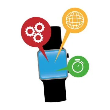 Smart watch technology with applications menu Stock Illustration