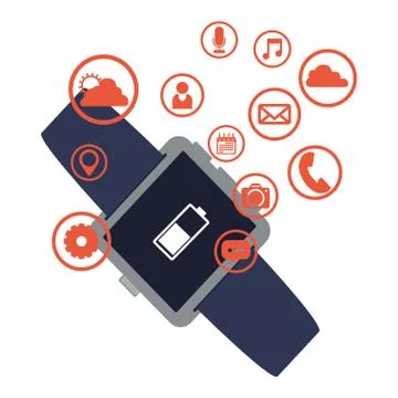 Smart watch technology with applications menu Illustrazione stock